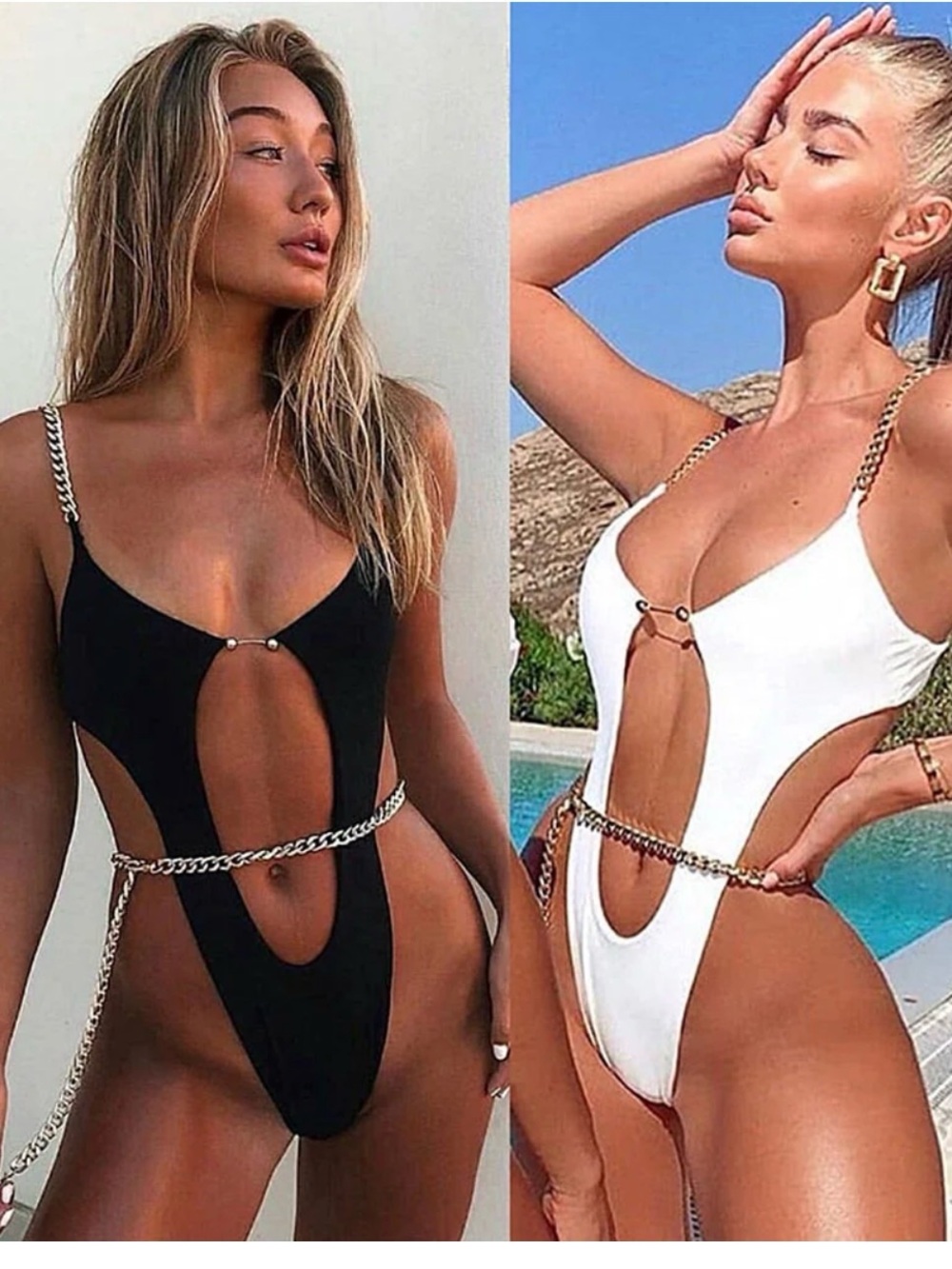 NWT Fashion Nova Brats Collection Chain halter Cutout One-Piece Swimsuit
